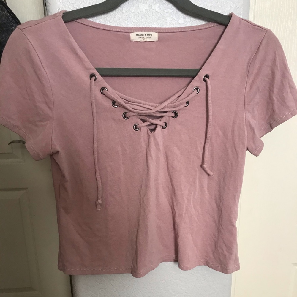 🔥2 for $10 Heart & Hips mauve lace up top
